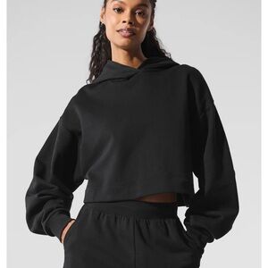 ALO Bae Black Cropped Hoodie